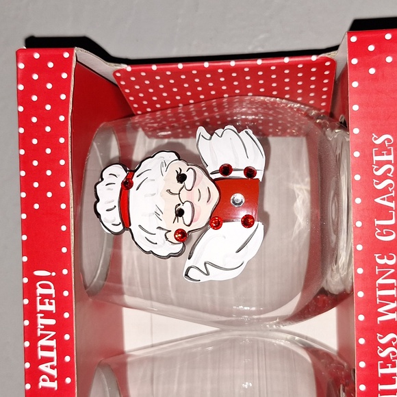 🎅 Santa & Mrs. Claus stemless wine glasses. Hand painted. Rhinestones. Set of 2 - Picture 9 of 13